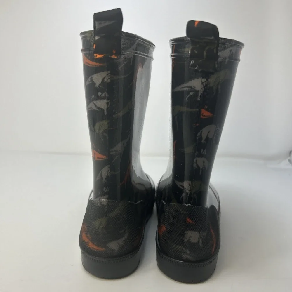Capelli New York Boys Dinosaur‎ Rain Boots Size 3 Kids Black Orange Waterproof